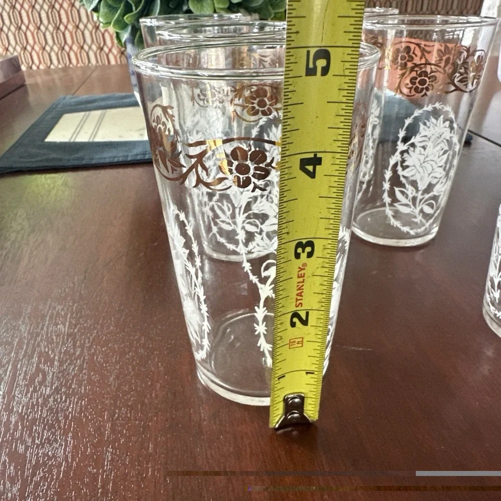 Vintage Federal Glass Tumblers‎ 12oz. White and Gold Floral Pattern 6